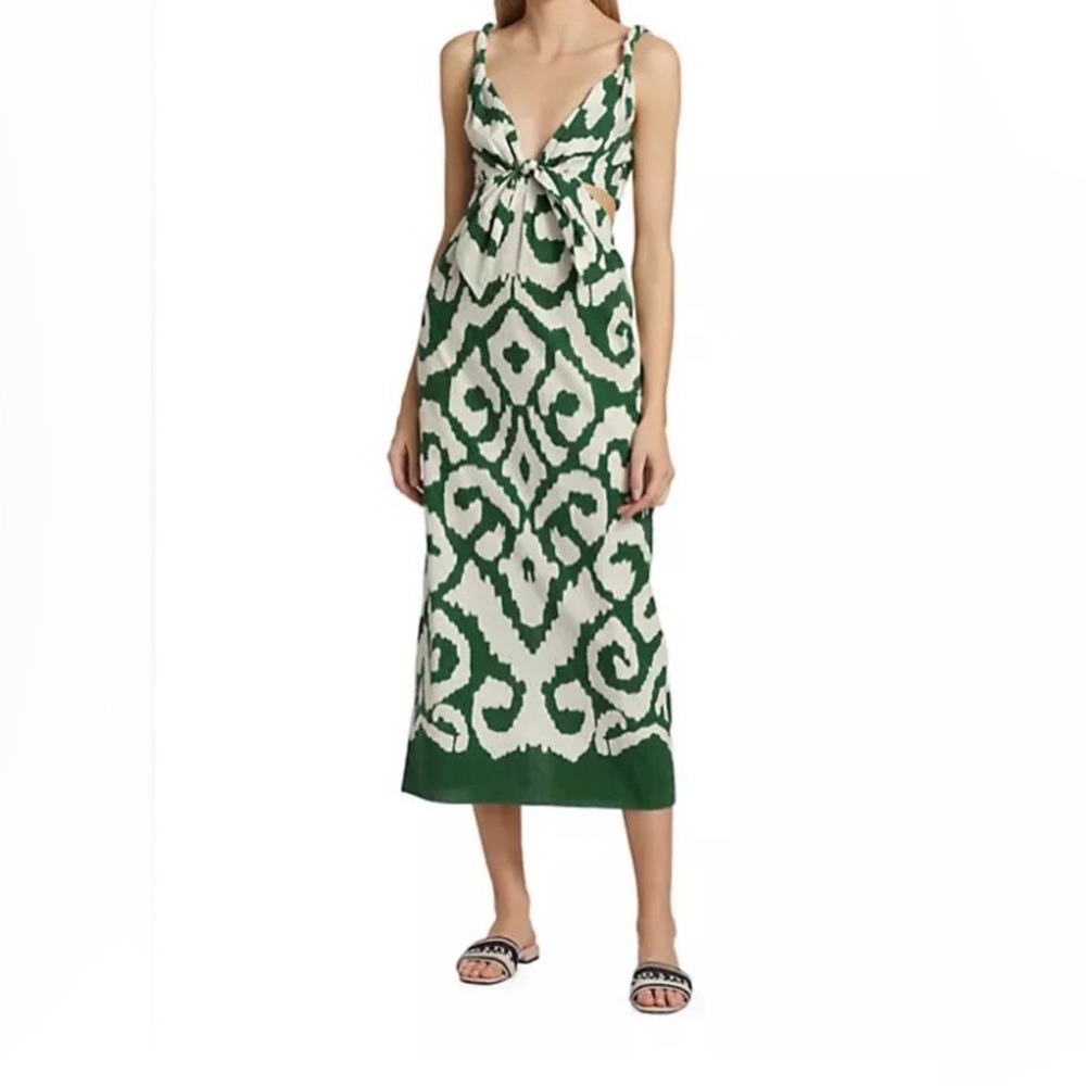 Johanna Ortiz Green Ikat Midi Dress. Sz 12